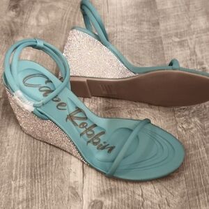 Cape Robbin TEAL and SILVER  Wedge Sandals